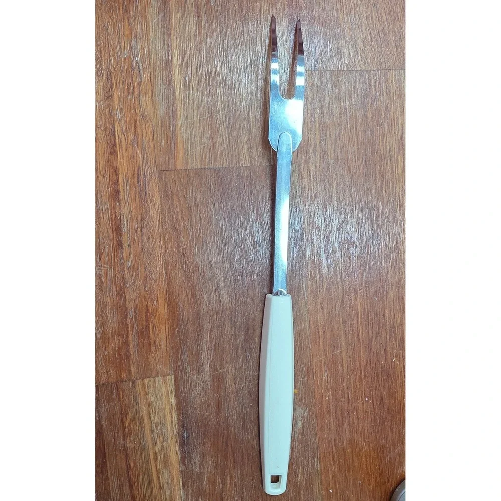 Vintage Ekco Meat Carving Fork Chromium Plated USA Green White Handle Retro MCM